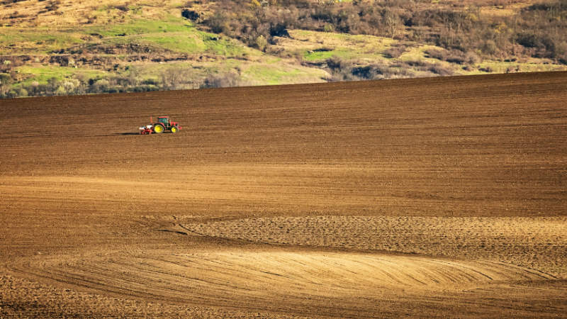 A tractor working in a field